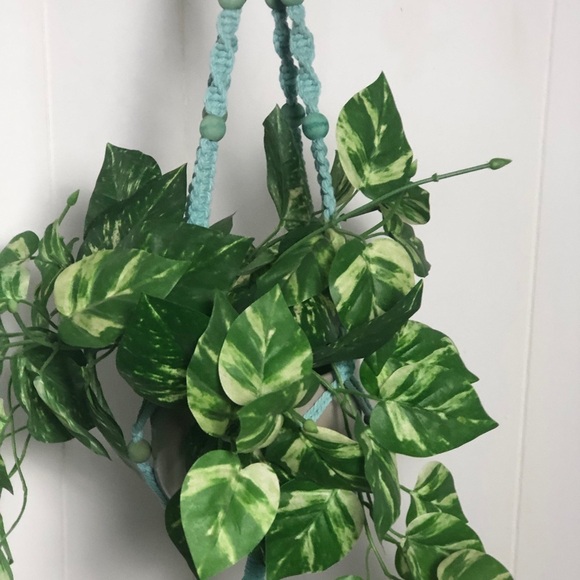 Macrame Plant Hanger:Light Teal Beaded,35”longNEW - Picture 2 of 7